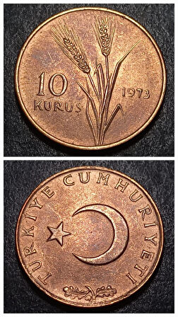 Escoines 39963688b5da69dd81 1973 10 kuruş çil Para Bronz