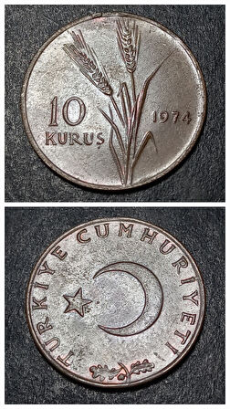 Escoines 3996368990195a62d7 1974 10KURUŞ ÇÇT+ %97 Bakır para