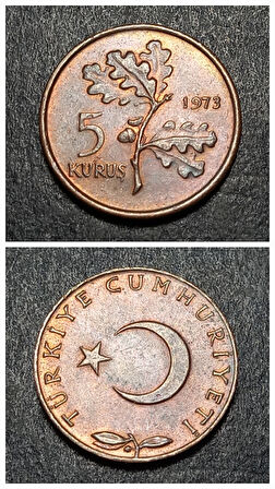 Escoines 399636899268ca243d 1973 ççt+ 5 Kuruş %97 Bakır para