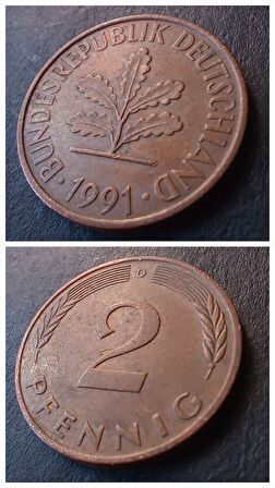 Escoines 39963689a7103caafa 1991 D Almanya 2Pfennig ÇÇT para