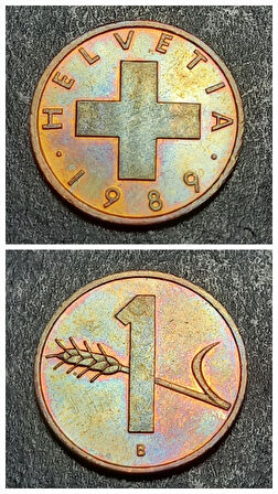 Escoines 3996368a91c94631e9 1989 B 1 helvetia İsviçre frangı 1 rappen Bronz çil para