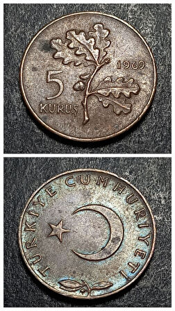 Escoines 3996368ab82394006a 1969 Bronz 5kuruş çt+ para