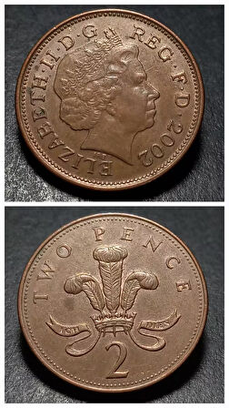 Escoines 3996368af49577cfd4 2002 two pence İngiliz sterlini 2 peni Bakır kaplamalı çelik ççt+ para