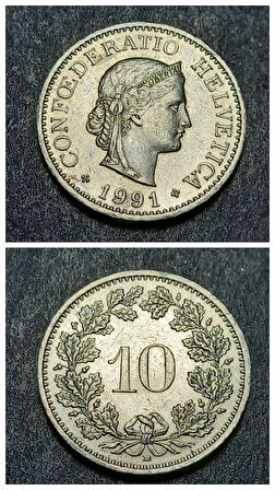 Escoines Koleksiyon 3996368f3caff528f0 1991 İsviçre 10 Rappen eski yabancı madeni para
