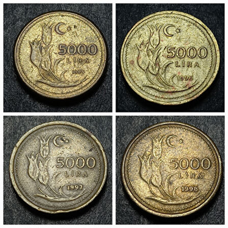 Escoines Koleksiyon 3996368f4165f4c789 1995 / 1996 / 1997 /1998 ÇT 5000lira eski madeni para