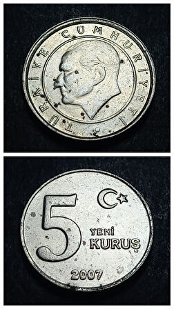 Escoines Koleksiyon 3996368f4170364a07 2007 5Yeni Kuruş ytl ççt eski madeni para