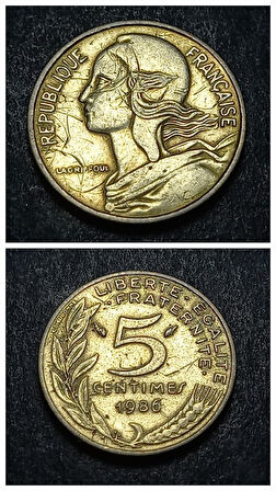 Escoines Koleksiyon 3996368f417af8ade2 1986 Fransa 5 cetimes çt eski yabancı madeni para