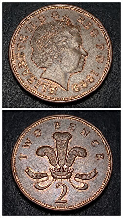 Escoines Koleksiyon 3996368f418bfac6f6 1999 two pence ççt+ eski yabancı madeni para