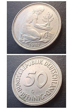 Escoines Koleksiyon 3996368f56feaead8f 1987 Almanya 50 pfennig Çil eski yabancı madeni para