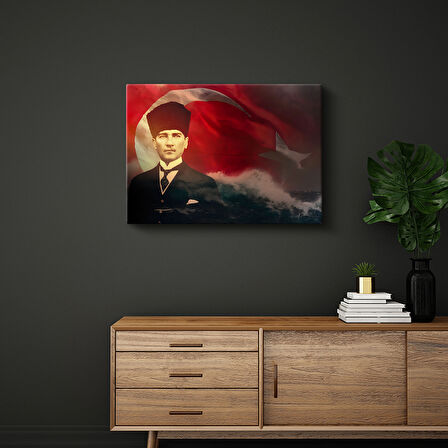 Türk Bayrağı ve Atatürk Silüeti Kanvas Tablo