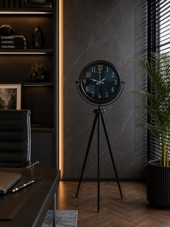 Siyah Elegance Aynalı Tripod 150 x 45 Cm Ayaklı Saat iegxx