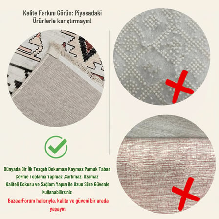 Pamuk Dokuma Taban Kaymaz Yıkanabilir Klasik Desenli  Salon Halısı Mutfak Halısı Koridor Halısı