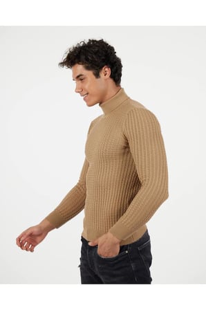 Slim Fit Naturel Pamuk Balıkçı Yaka Kazak Tüylenmeyen Rahat Esnek Dar Kesim Triko Kazak