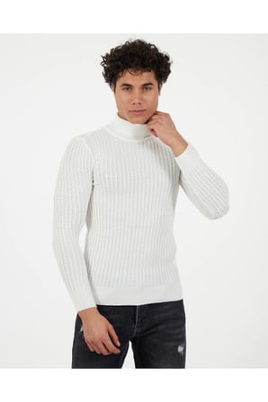 Slim Fit Naturel Pamuk Balıkçı Yaka Kazak Tüylenmeyen Rahat Esnek Dar Kesim Triko Kazak