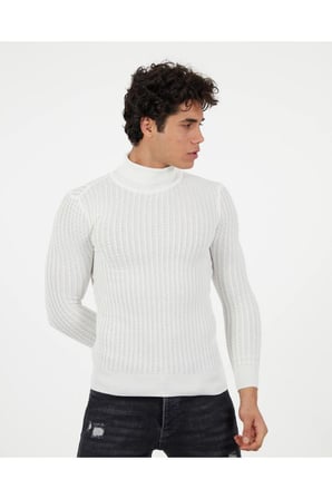 Slim Fit Naturel Pamuk Balıkçı Yaka Kazak Tüylenmeyen Rahat Esnek Dar Kesim Triko Kazak