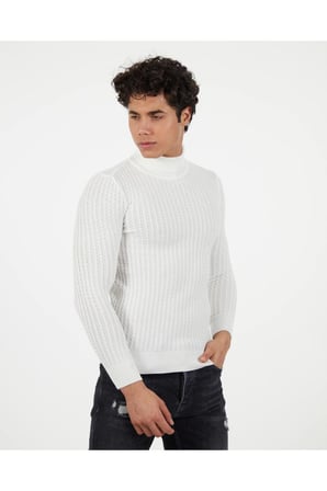 Slim Fit Naturel Pamuk Balıkçı Yaka Kazak Tüylenmeyen Rahat Esnek Dar Kesim Triko Kazak