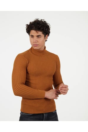Slim Fit Naturel Pamuk Balıkçı Yaka Kazak Tüylenmeyen Rahat Esnek Dar Kesim Triko Kazak