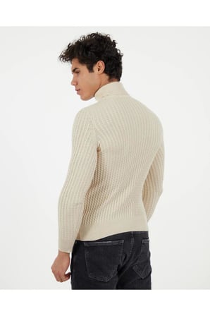 Slim Fit Naturel Pamuk Balıkçı Yaka Kazak Tüylenmeyen Rahat Esnek Dar Kesim Triko Kazak