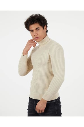 Slim Fit Naturel Pamuk Balıkçı Yaka Kazak Tüylenmeyen Rahat Esnek Dar Kesim Triko Kazak