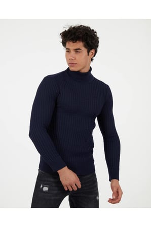 Slim Fit Naturel Pamuk Balıkçı Yaka Kazak Tüylenmeyen Rahat Esnek Dar Kesim Triko Kazak