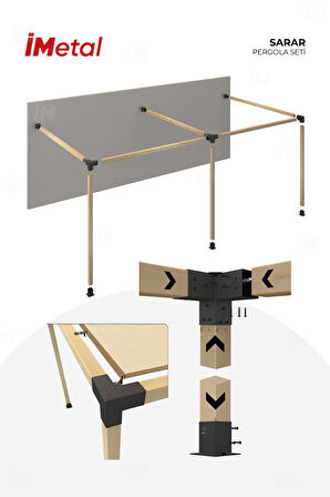 İmetal Sarar Duvardan İki Bölümlü Hazır Ahşap Pergola Seti 90x90 mm Ahşaplar Dahil