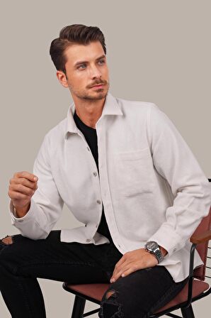 Beyaz Düz Oversize Oduncu Erkek Gömlek
