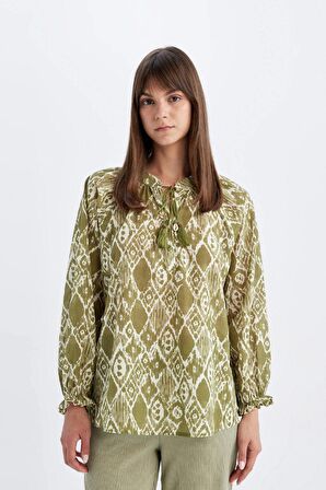 DeFacto Relax Fit Desenli Vual Uzun Kollu Bluz Tunik C9738AX24SMGN1156