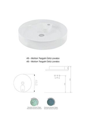 Karen Banyo Motion 45 cm Tezgah Üstü Çanak Seramik Lavabo