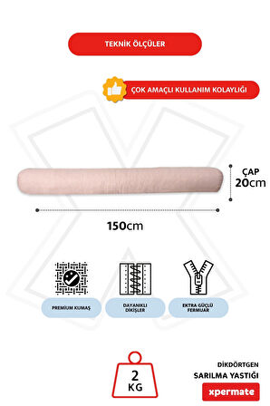 XPERMATE Sarılma Yastığı , Uyku Yastığı , Bacak Arası Yastığı Silindir 150x20 cm Pembe