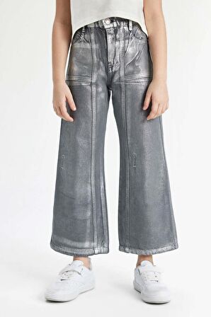 DeFacto Kız Çocuk Wide Leg Geniş Bol Paça Parlak Jean Pantolon C2019A824SPNM55