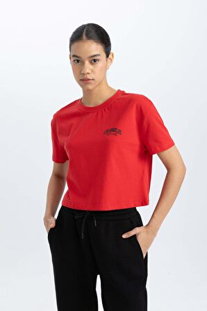 DeFactoFit Crop Bisiklet Yaka Baskılı Sporcu Kısa Kollu Tişört B8981AX24SMRD303