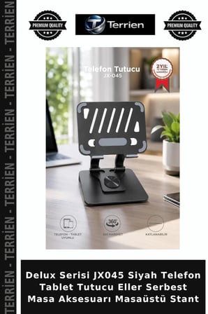 Delux Serisi JX045 Siyah Telefon Tablet Tutucu Eller Serbest Masa Aksesuarı Masaüstü Stant