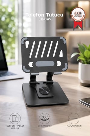 Delux Serisi JX045 Siyah Telefon Tablet Tutucu Eller Serbest Masa Aksesuarı Masaüstü Stant