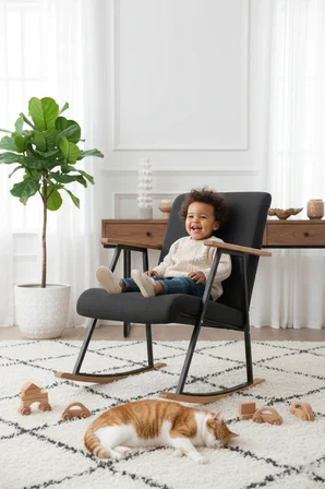 El İşçiliği Ahşap Detaylı Sallanan Koltuk | Ergonomik Tv ve Dinlenme Koltuğu
