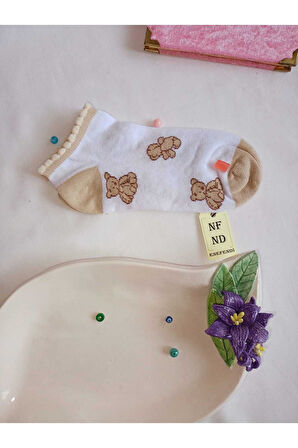 3 ÇİFT PATİK ÇORAP DİKİŞSİZ KADIN PAMUKLU KISA KONÇ DESENLİ ÇORABI 36-40 KAHVE BEYAZ