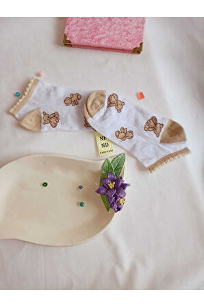 3 ÇİFT PATİK ÇORAP DİKİŞSİZ KADIN PAMUKLU KISA KONÇ DESENLİ ÇORABI 36-40 KAHVE BEYAZ