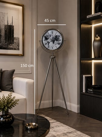 Krom Zaman Atlası 150 x 45 Cm Metal Duvar Saati iegxx