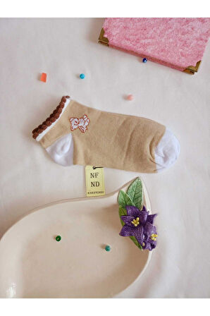 3 ÇİFT ÇORAP DİKİŞSİZ PATİK KADIN PAMUKLU KISA KONÇ DESENLİ ÇORABI 36-40 KAHVE BEYAZ