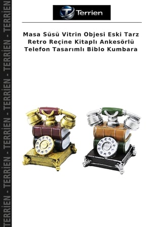 Masa Süsü Vitrin Objesi Eski Tarz Retro Reçine Kitaplı Ankesörlü Telefon Tasarımlı Biblo Kumbara