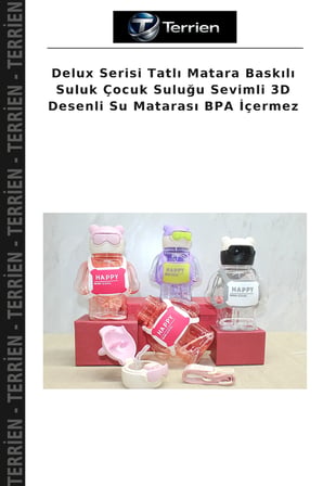Delux Serisi Tatlı Matara Baskılı Suluk Çocuk Suluğu Sevimli 3D Desenli Su Matarası BPA İçermez
