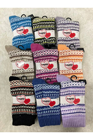 Kapar 3 adet Etnik Kilim Desenli Yün Bayan Çorap 100-KARIŞIK