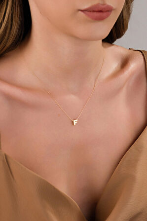 14 AYAR ALTIN 3 BOYUTLU F HARFLİ KOLYE