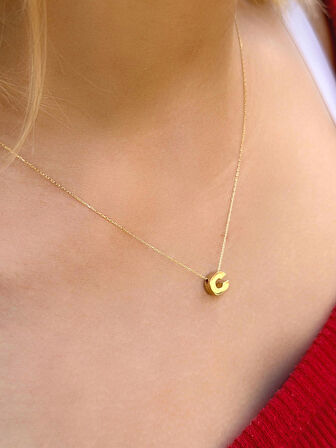 14 Ayar Altın 3 Boyutlu C Harfli Kolye