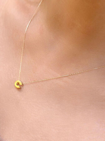 14 Ayar Altın 3 Boyutlu C Harfli Kolye