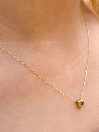 14 Ayar Altın 3 Boyutlu D Harfli Kolye