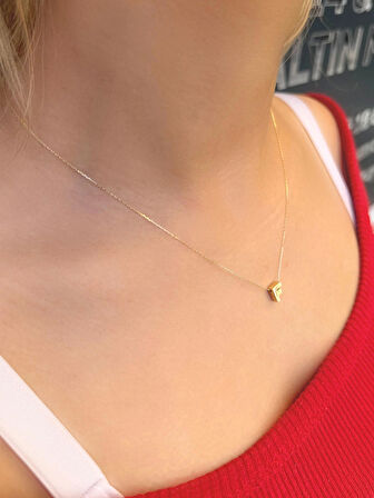 14 Ayar Altın 3 Boyutlu F Harfli Kolye