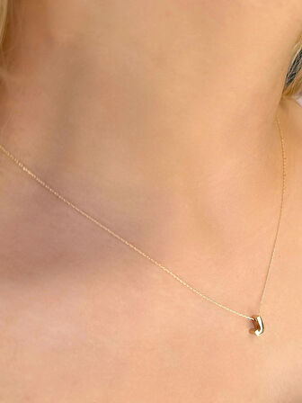 14 Ayar Altın 3 Boyutlu J Harfli Kolye