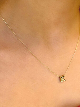 14 Ayar Altın 3 Boyutlu K Harfli Kolye