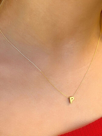 14 Ayar Altın 3 Boyutlu P Harfli Kolye