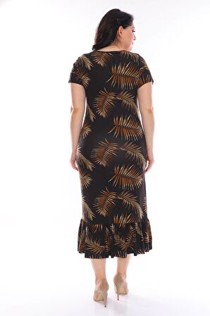 Palmiye Desenli Büyük Beden Elbise 3C-0947